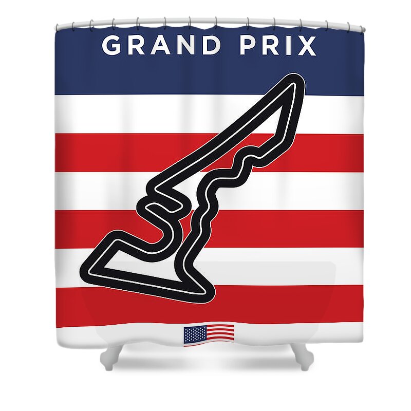 United States Of The Americas Elroy Shower Curtain featuring the digital art My United States Grand Prix Minimal Poster by Chungkong Art
