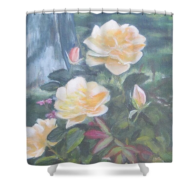Roses Shower Curtain featuring the painting My Yellow Roses by Paula Pagliughi