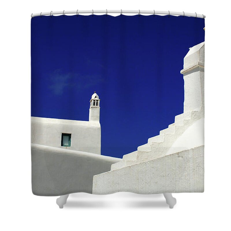 Architecture Shower Curtain featuring the photograph Mykonos Greece Architectual Line 5 by Bob Christopher