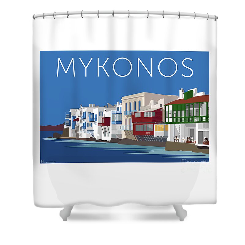 Mykonos Shower Curtain featuring the digital art MYKONOS Little Venice - Blue by Sam Brennan