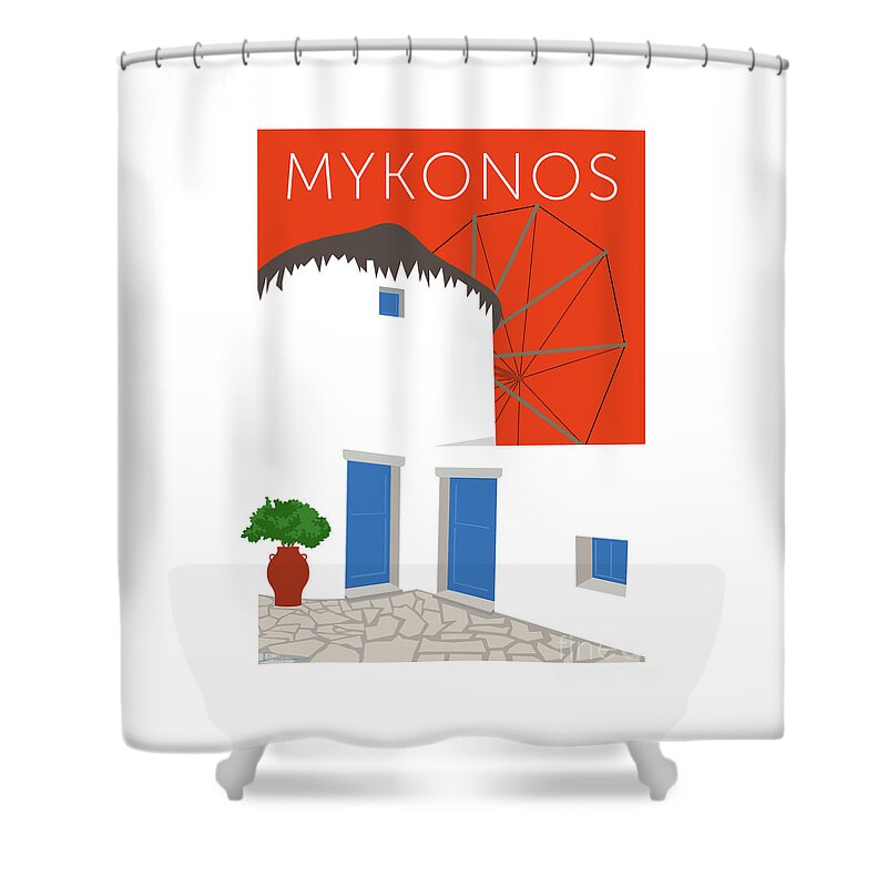 Mykonos Shower Curtain featuring the digital art MYKONOS Windmill - Orange by Sam Brennan