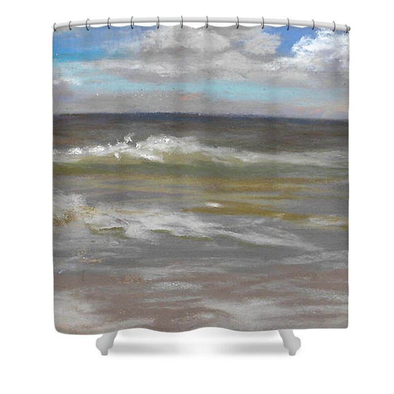 Seascape Of Myrtle Beach Shower Curtain featuring the painting Myrtle Beach by Terri Meyer