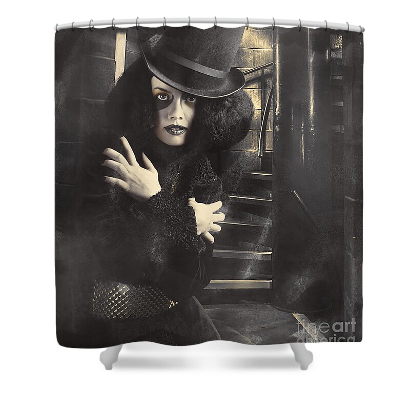 Woman Shower Curtain featuring the photograph Mystery magician in halls of magic and illusion by Jorgo Photography