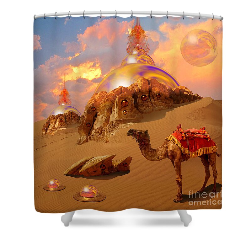 Sci-fi Shower Curtain featuring the digital art Mystic desert by Alexa Szlavics