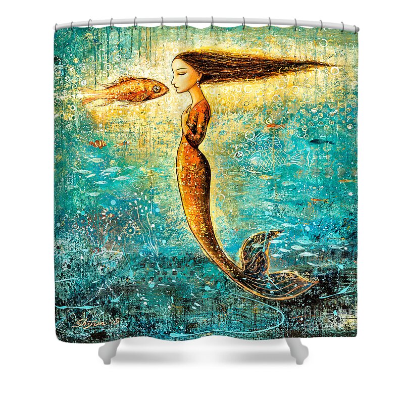 Mermaid Art Shower Curtain featuring the painting Mystic Mermaid IV by Shijun Munns