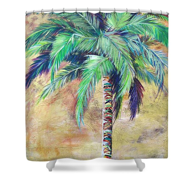 Gold Shower Curtain featuring the painting Mystic Palm by Kristen Abrahamson