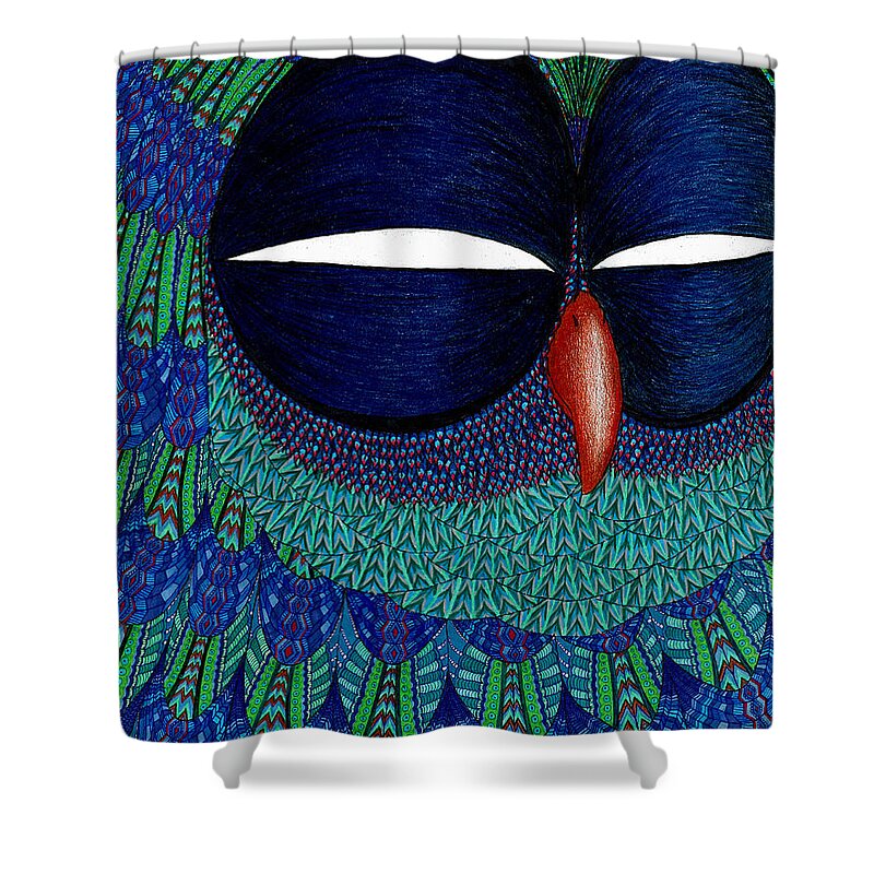 Owl Shower Curtain featuring the drawing Mystic Sovicka by Baruska A Michalcikova