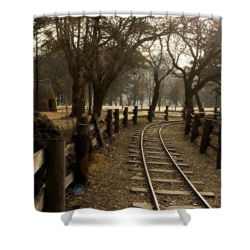 Rail Shower Curtain featuring the photograph Mystical pathway by Jeff Kho