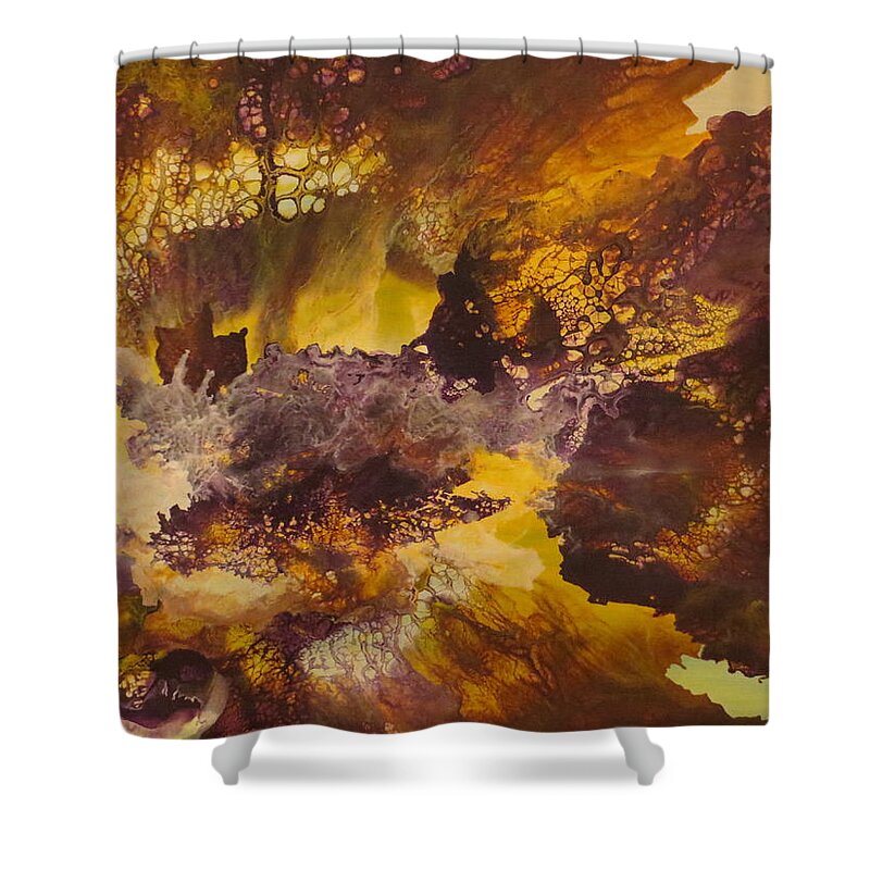 Abstract Shower Curtain featuring the painting Mystical by Soraya Silvestri