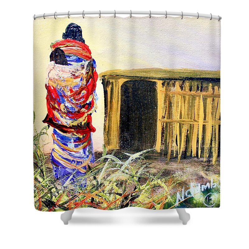 Africa Shower Curtain featuring the painting N 143 by John Ndambo