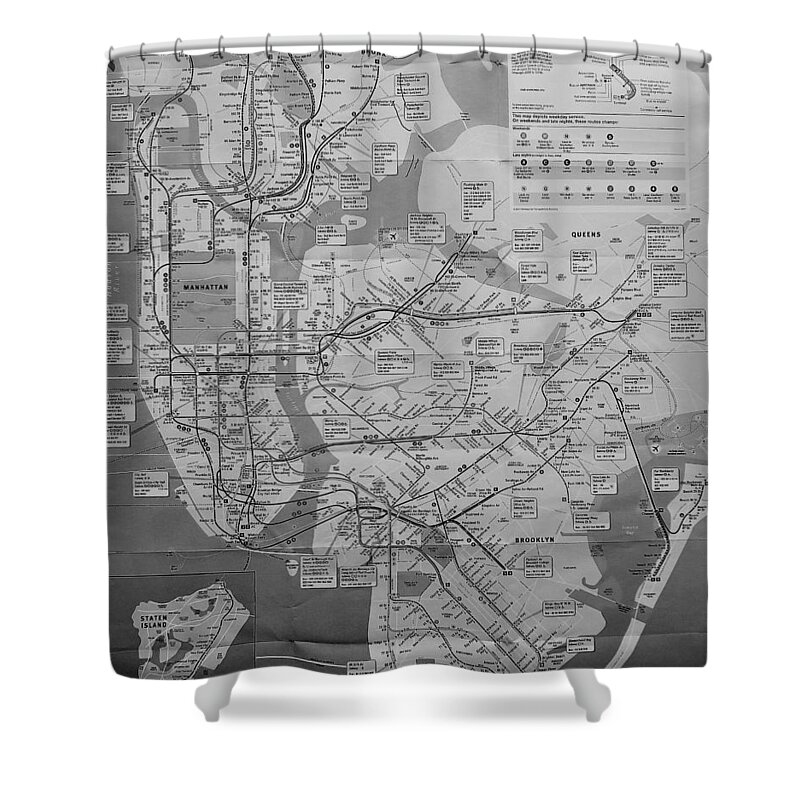 New York City Shower Curtain featuring the photograph N Y C Subway Map B W by Rob Hans
