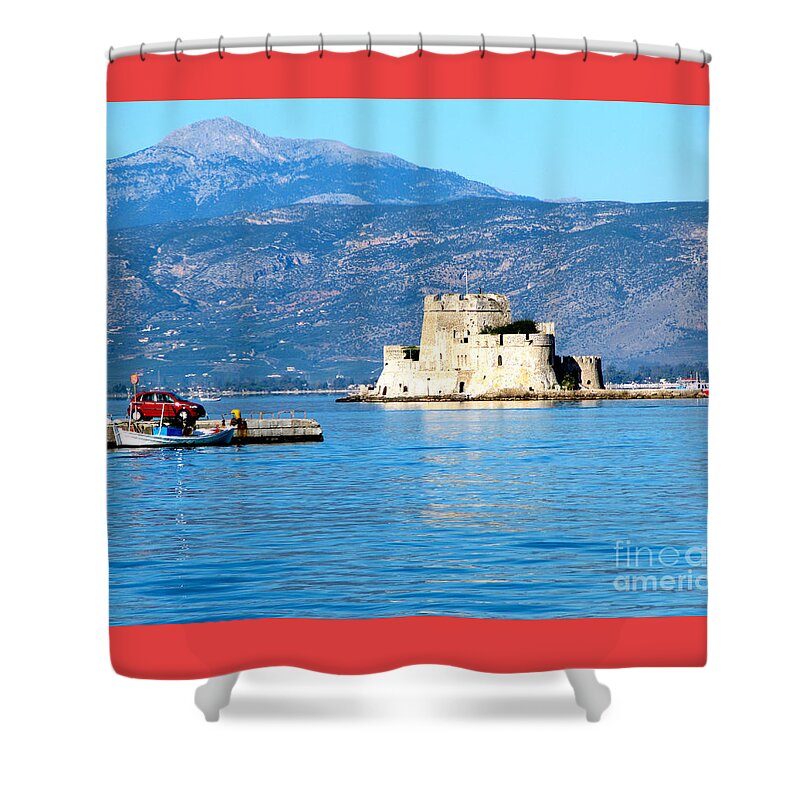 A Harbor Fortress Shower Curtain featuring the photograph Naflion Greece Harbor Fortress by Phyllis Kaltenbach