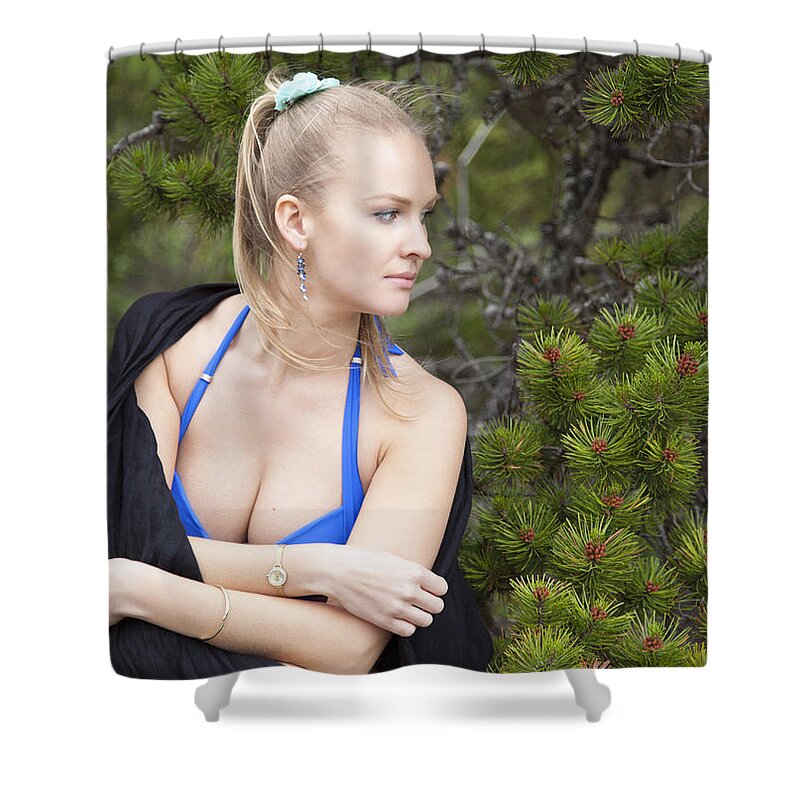 Girl Shower Curtain featuring the photograph Naked In A Forest by Ramunas Bruzas