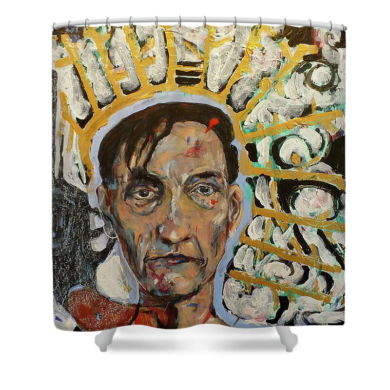 Mixed Medium Shower Curtain featuring the painting Naked Lunch by Todd Peterson