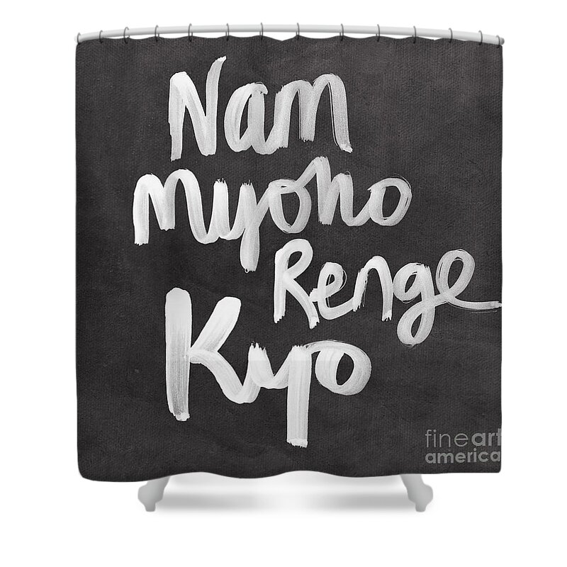 nam Myoho Renge Kyo Shower Curtain featuring the mixed media Nam Myoho Renge Kyo by Linda Woods