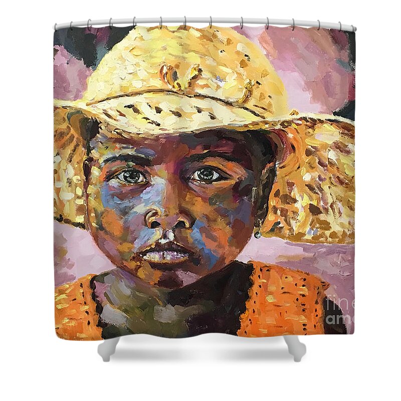 Africa Shower Curtain featuring the painting Madagascar Farm Girl by Michael Cinnamond