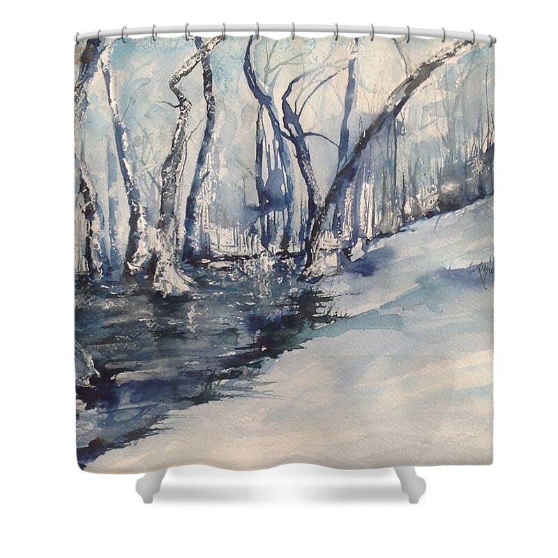 North Little Rock Shower Curtain featuring the painting Nancy's Creek Winter of 2012 by Robin Miller-Bookhout