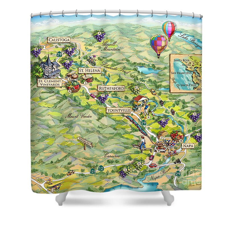 Napa Valley Shower Curtain featuring the painting Napa Valley Illustrated Map by Maria Rabinky