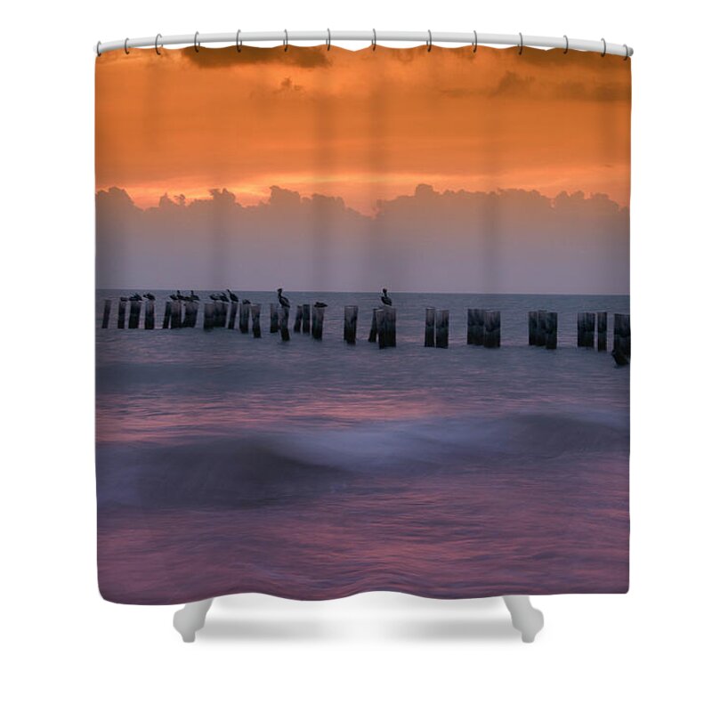 Naples Florida Sunset Water Gulf Of Mexico Waves Shower Curtain featuring the photograph Naples, Florida by Carolyn D'Alessandro
