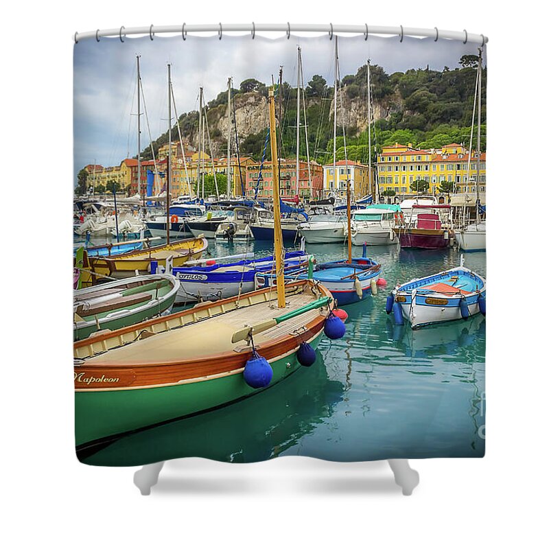 Castle Hill Shower Curtain featuring the photograph Napoleon's Boat in Port of Nice, France by Liesl Walsh