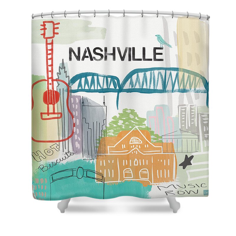 Nashville Shower Curtain featuring the painting Nashville Cityscape- Art by Linda Woods by Linda Woods