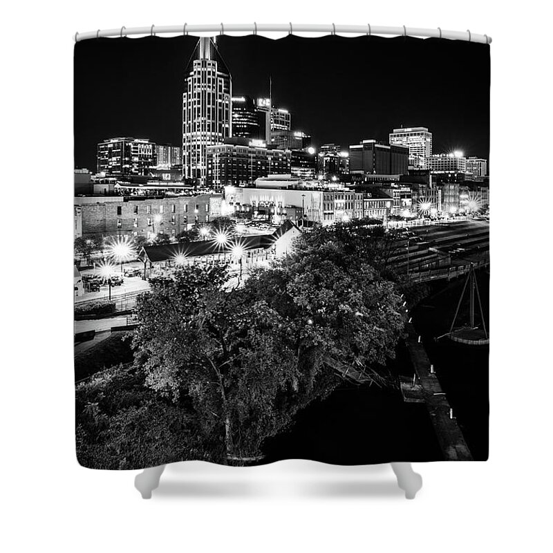 Nashville Shower Curtain featuring the photograph Nashville Skyline and the Cumberland River by Kristen Wilkinson