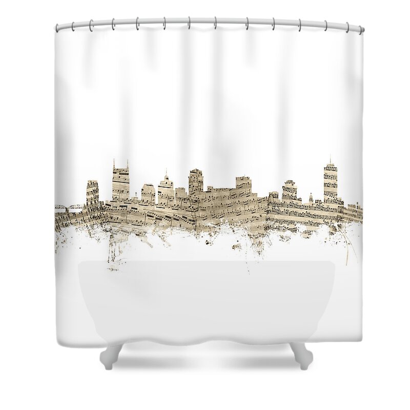 Nashville Shower Curtain featuring the digital art Nashville Tennessee Skyline Sheet Music by Michael Tompsett