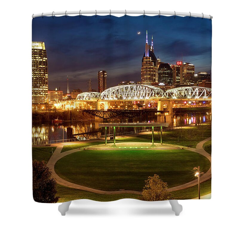 Nashville Shower Curtain featuring the photograph Nashville Twilight Skyline by Brian Jannsen