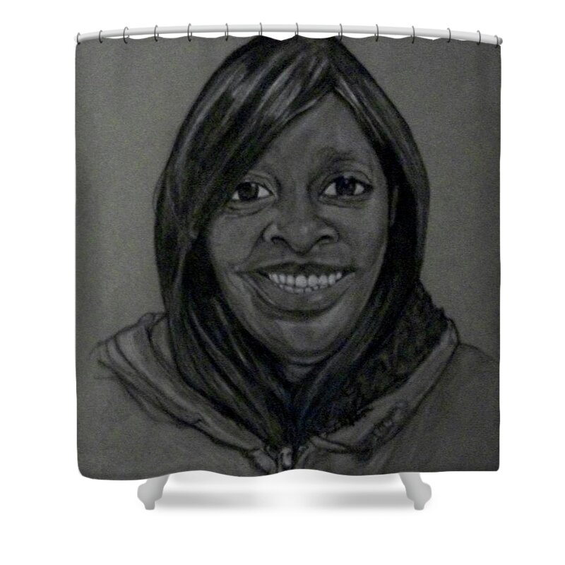 Custom Portrait Shower Curtain featuring the drawing Nate Mother by Michelle Gilmore