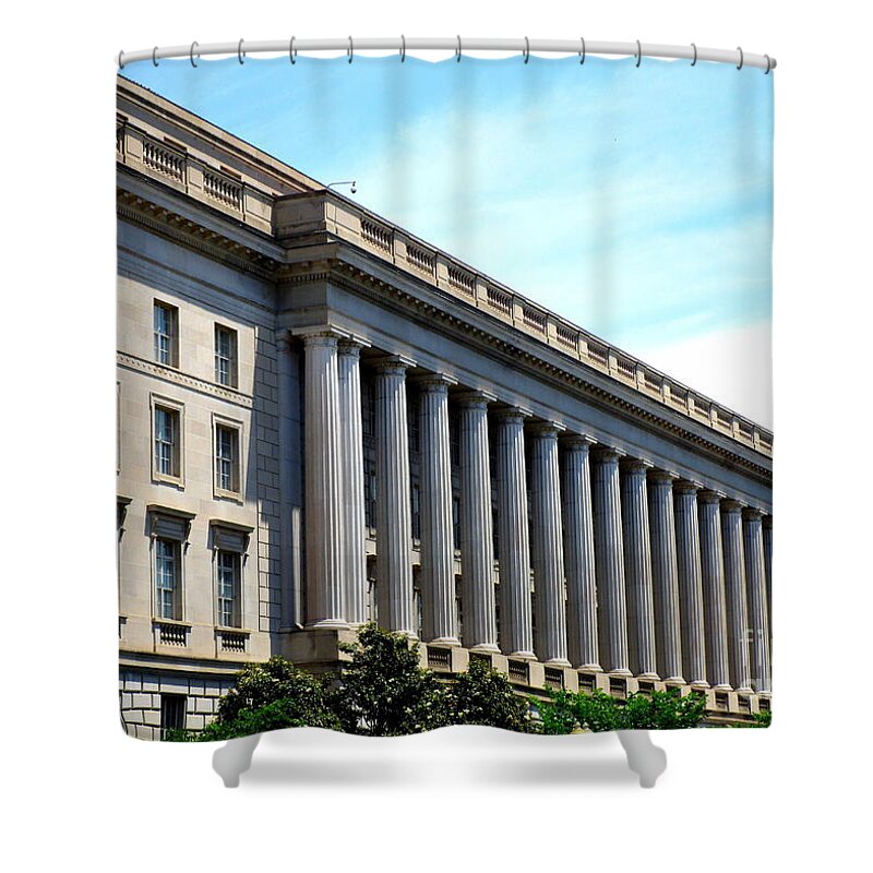 Entablature Shower Curtain featuring the photograph National Archives 2 by Randall Weidner