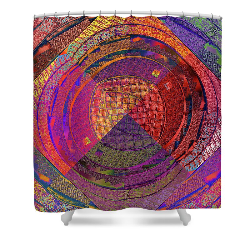 Silicon Valley Shower Curtain featuring the digital art National Semiconductor Silicon Wafer Computer Chips Abstract 5 by Kathy Anselmo