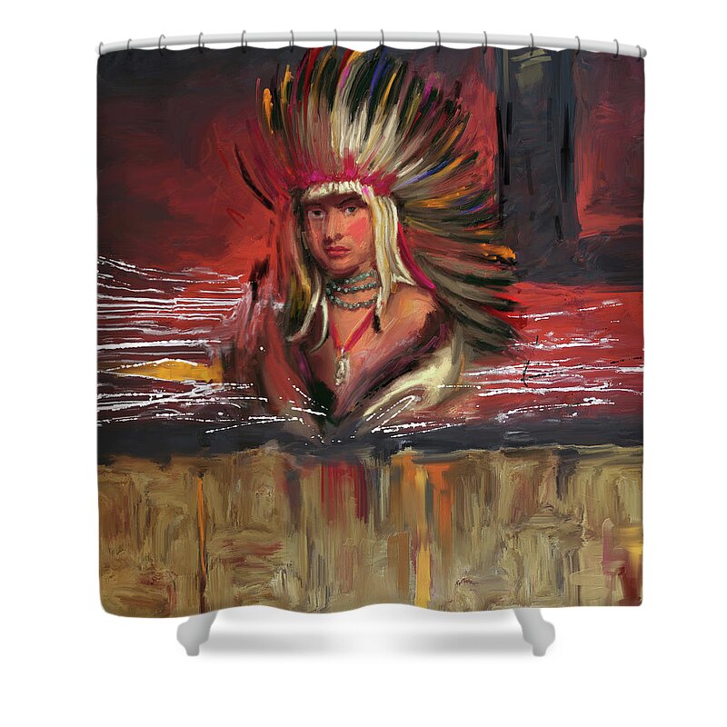 Red Indian Shower Curtain featuring the painting Native American 277 1 by Mawra Tahreem