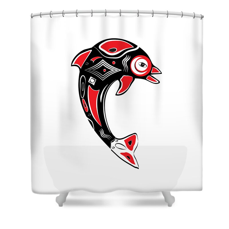 America Shower Curtain featuring the digital art Native American Animal Dolphin Symbol by Serena King