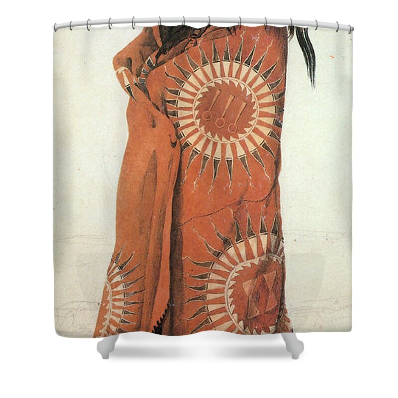 Historic Shower Curtain featuring the photograph Native American Man In Painted Robe by Photo Researchers