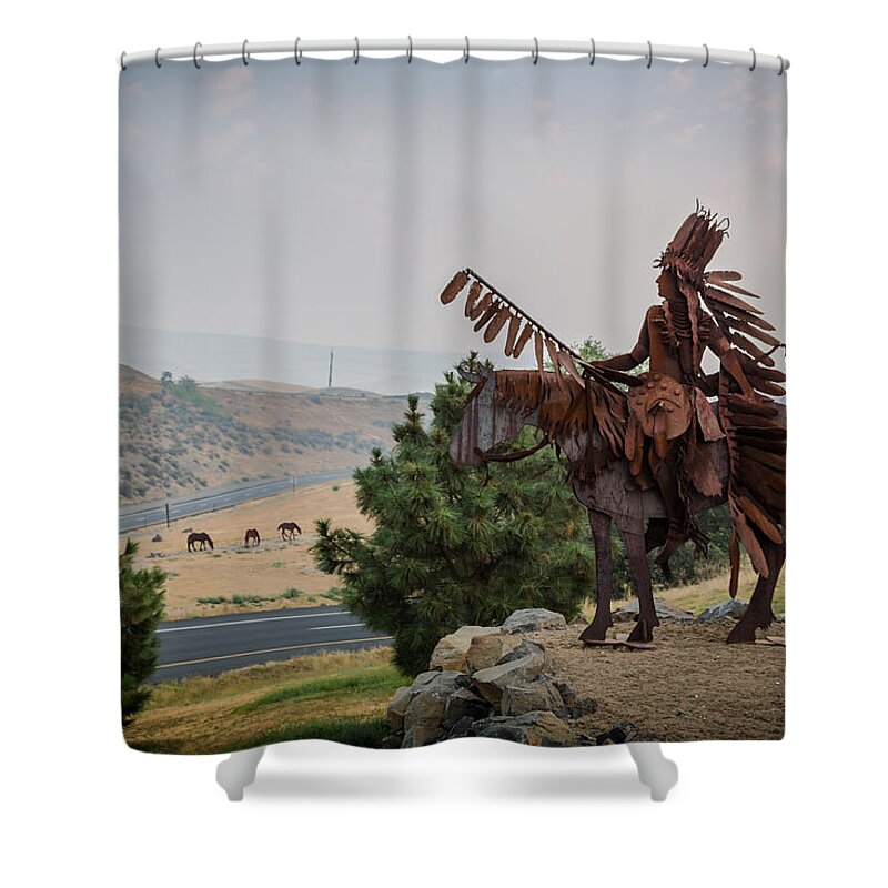 Lewiston Shower Curtain featuring the photograph Native American Sculpture by Brad Stinson