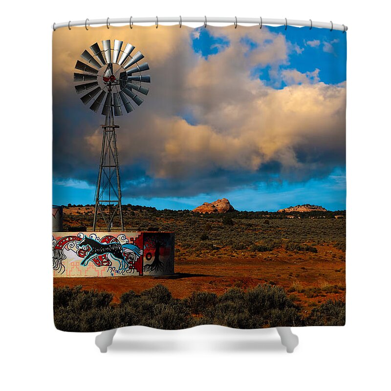 Native American Windmill Shower Curtain featuring the photograph Native American Windmill by Harry Spitz