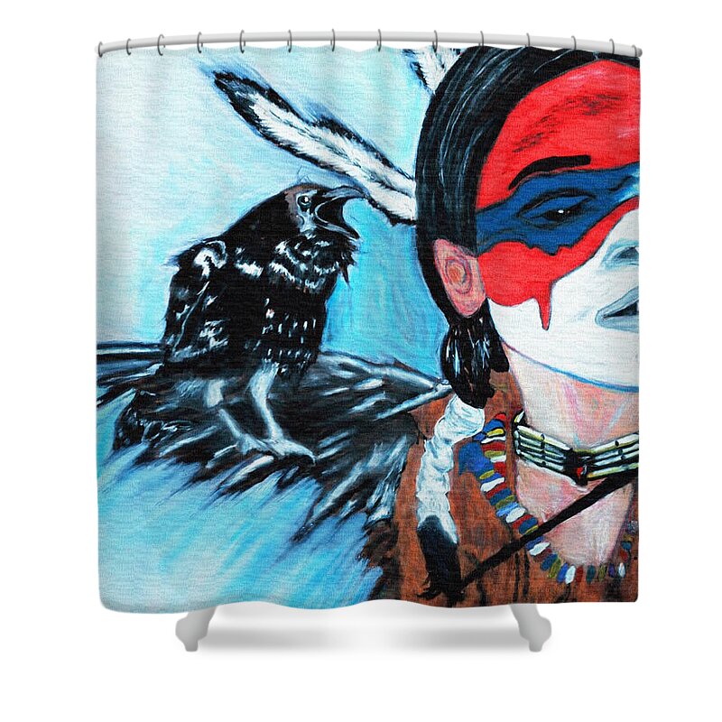 Native Shower Curtain featuring the painting Native Raven by Ayasha Loya