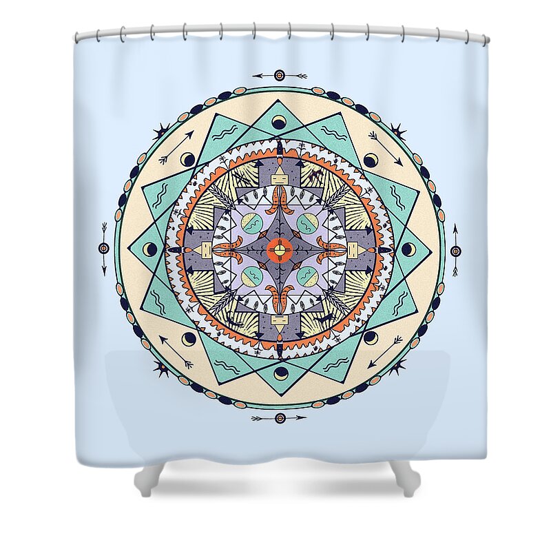 Pastel Shower Curtain featuring the digital art Native Symbols Mandala by Deborah Smith