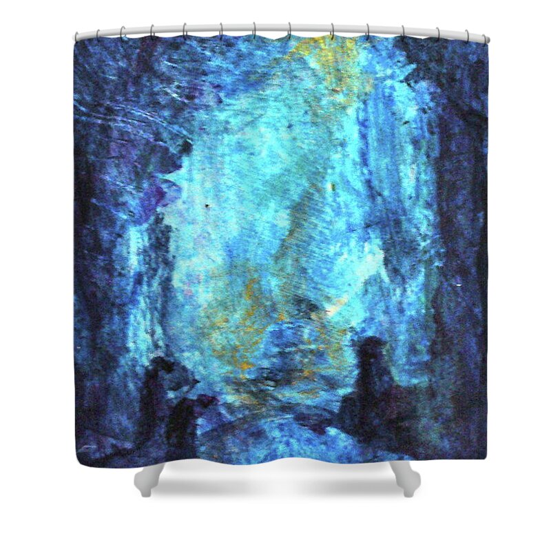 Abstract Art Shower Curtain featuring the painting Nativity by Mary Sullivan