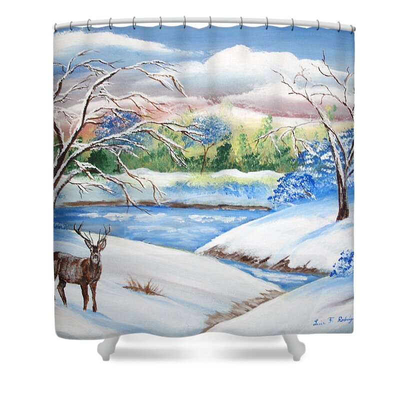 Winter Scene Shower Curtain featuring the painting Natural Beauty by Luis F Rodriguez