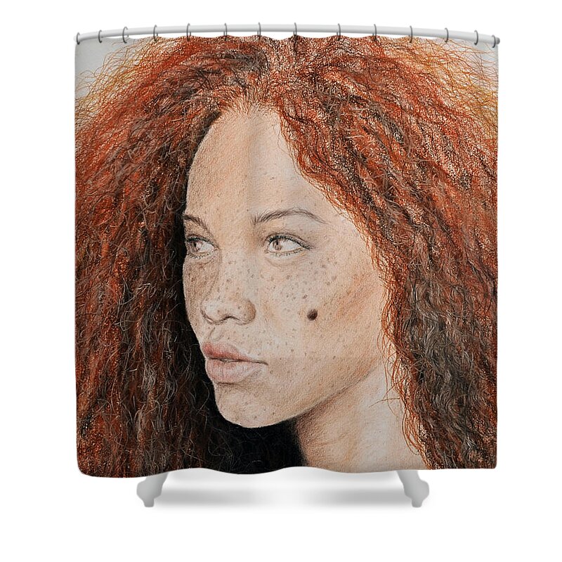 Natural Beauty Shower Curtain featuring the mixed media Natural Beauty with Red Hair by Jim Fitzpatrick