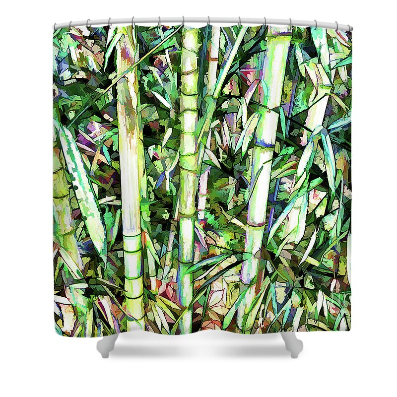 Art Of Bamboo Shower Curtain featuring the painting Nature green background by Jeelan Clark