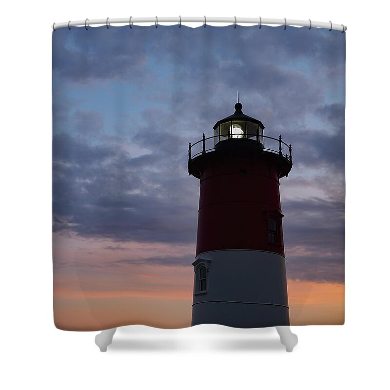 Blue Hour Shower Curtain featuring the photograph Nauset Light lighthouse at sunset by Marianne Campolongo