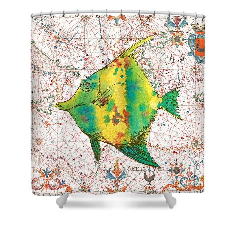 Nautical Shower Curtain featuring the painting Nautical Treasures-P by Jean Plout