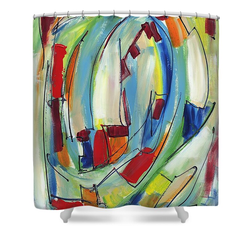 Abstract Shower Curtain featuring the painting Nave of Hearts by Lynne Taetzsch