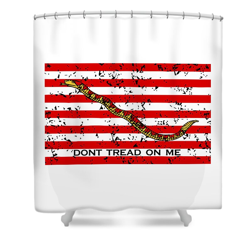 Navy Shower Curtain featuring the mixed media Navy Jack Flag - Don't Tread On Me by War Is Hell Store