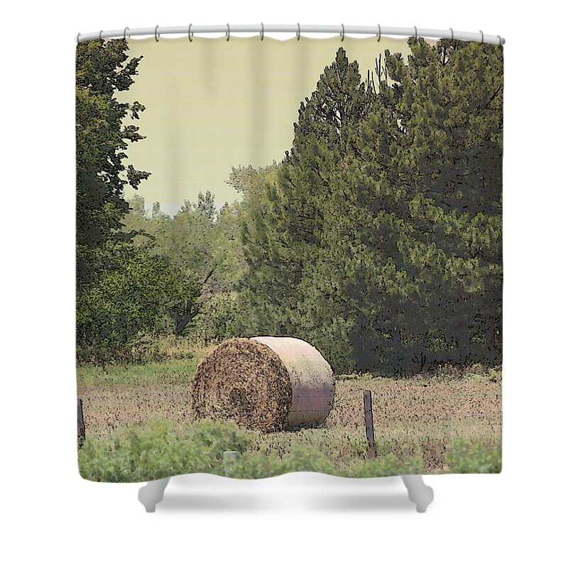 Old Fashioned Family Farm Shower Curtain featuring the photograph Nebraska Farm Life - Hay Bail by Colleen Cornelius