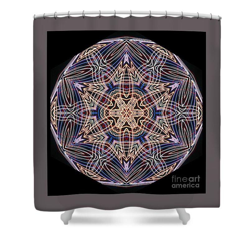 Mandala Shower Curtain featuring the digital art Neon Blue Lines Shaping Form by Wernher Krutein