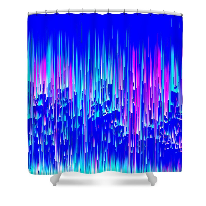 Glitch Shower Curtain featuring the digital art Neon Rain - Pixel Art by Jennifer Walsh