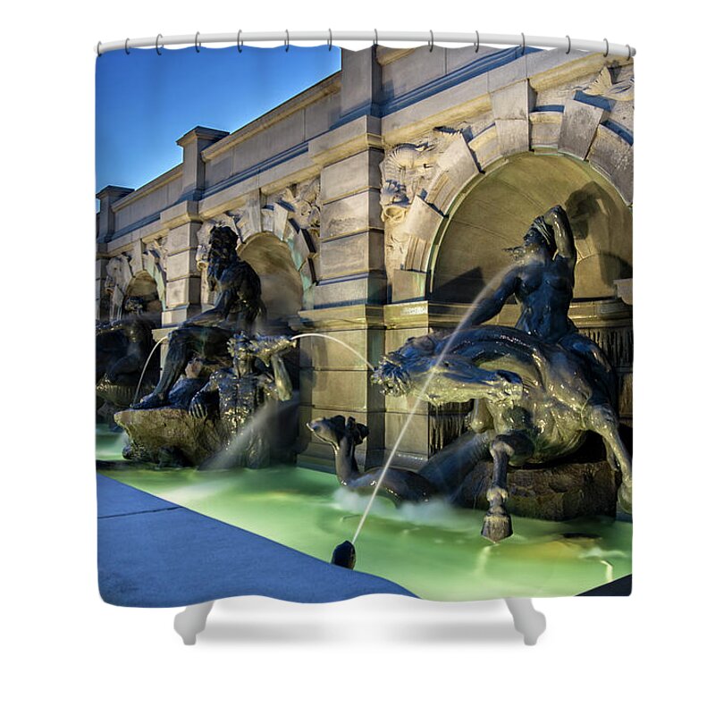 Neptune Fountain Shower Curtain featuring the photograph Neptune Fountain by Greg and Chrystal Mimbs
